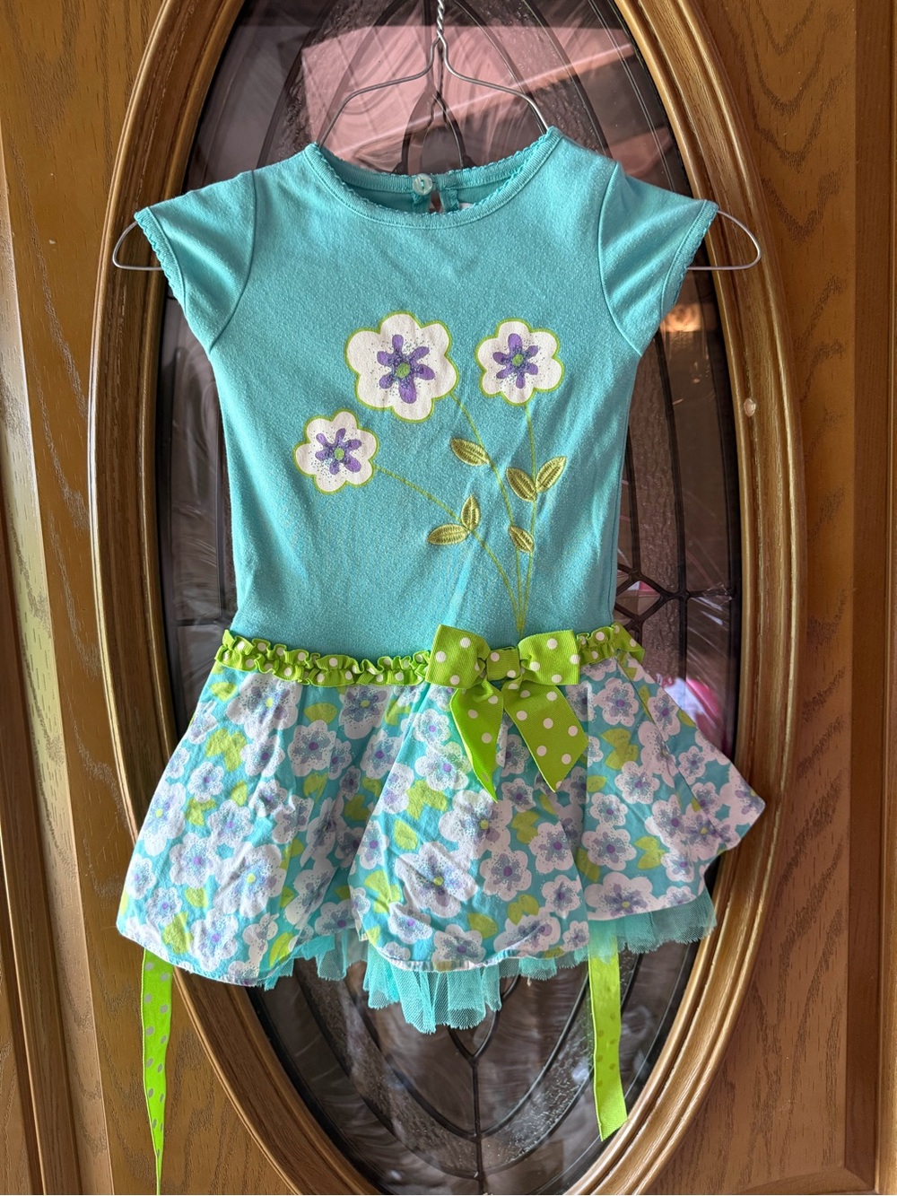 Youngland Aqua Girls Dress with Pink Logo Accent